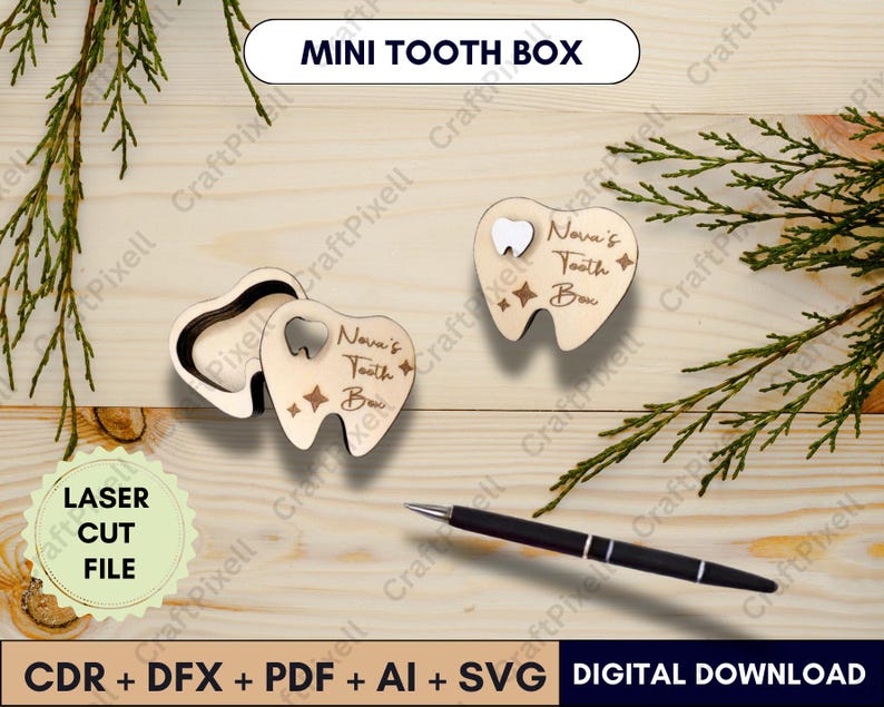 Set Tooth Box Design Tooth Fairy Box SVG Laser Cut File | Wooden Keepsake (digital Download ...