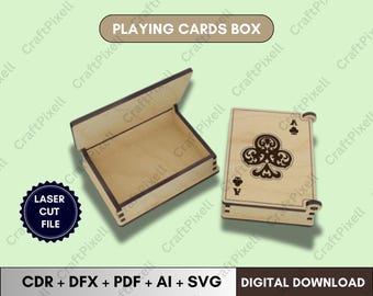 Wooden Playing Card Box SVG Laser Cut Template for Poker Deck Storage Gift Box Design Glowforge Cricut Compatible Files