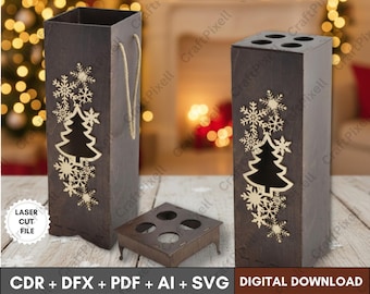 3D Wooden Gift Box (Svg Cdr Dxf Ai Pdf ) Laser Cut Wine Bottle Holder, Personalized Wooden Storage Basket Template, Christmas Box Files