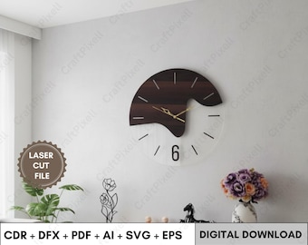 Horloge murale élégante SVG, fichiers découpés au laser avec chiffres romains, modèle de cadran d'horloge moderne pour projets de gravure sur bois et de décoration DIY