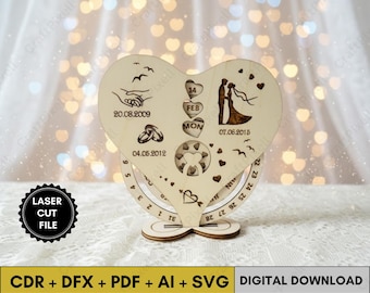 Laser geschnittener Ewiger Kalender SVG CDR Dxf AiPdf Datei, Digitale Tischkalender Vorlage, Büro Dekor Organizer, Schreibtisch Kunst Design aus Holz
