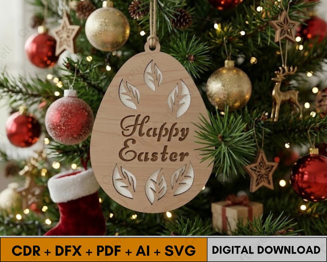 Happy Easter Egg Ornament Laser Cut File SVG | Easter Egg Sign Laser ...