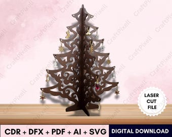 Staande kerstboom sneeuwvlok (SVG DXFCDR Ai PDF) lasergesneden bestanden voor CricutGlowforge Wood Craft vakantiedecoratie digitale download