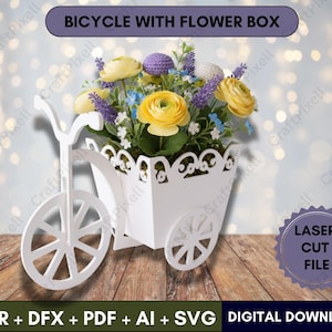 Large Bicycle Flower StandSVG DXF PDF AI CDRLaser Cut Decorative Planter File for Glowforge xToolCricut  Wooden Plant Stand