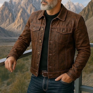 Men’s Brown Cafe Racer Leather Jacket – Handmade Vintage Quilted Biker Motorcycle Coat, Real Slim Fit Winter Jacket