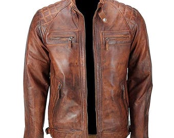 シアリングジャケット ブラウンレザー ブラウンシアリングカラーレザージャケット メンズ 冬用バイカーコート