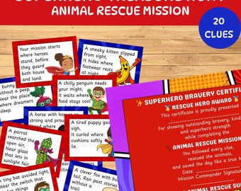 Superhero Treasure Hunt Animal Rescue Mission Printable Party Game