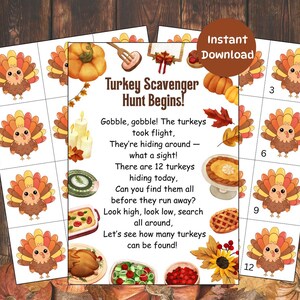 Thanksgiving Turkey Scavenger Hunt: Kids Printable Game (PDF) - Etsy