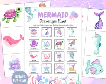 Búsqueda del tesoro de sirenas: Juego de fiesta bajo el mar (archivos PDF y JPG)