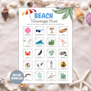 Printable Beach Scavenger Hunt: Kids Nature Game, Beach Party Activity (PDF Download)