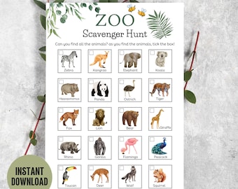 Zoo Scavenger Hunt: Printable Animal Treasure Hunt for Kids (PDF Download)