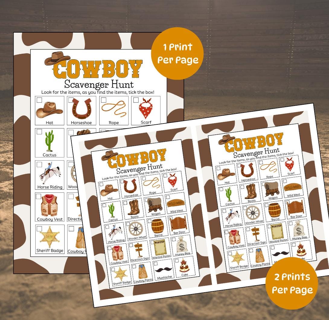 Cowboy Scavenger Hunt, Kids Birthday Party Game (PDF) - Etsy