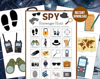 Spy Scavenger Hunt: Secret Agent Birthday Party Game (PDF & JPG Downloadable Files Included)