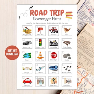 Road Trip Scavenger Hunt, Printable Road Trip Treasure Hunt, Family Travel Games, Car Ride Activities, Travel Scavenger Hunt,Road Trip Games