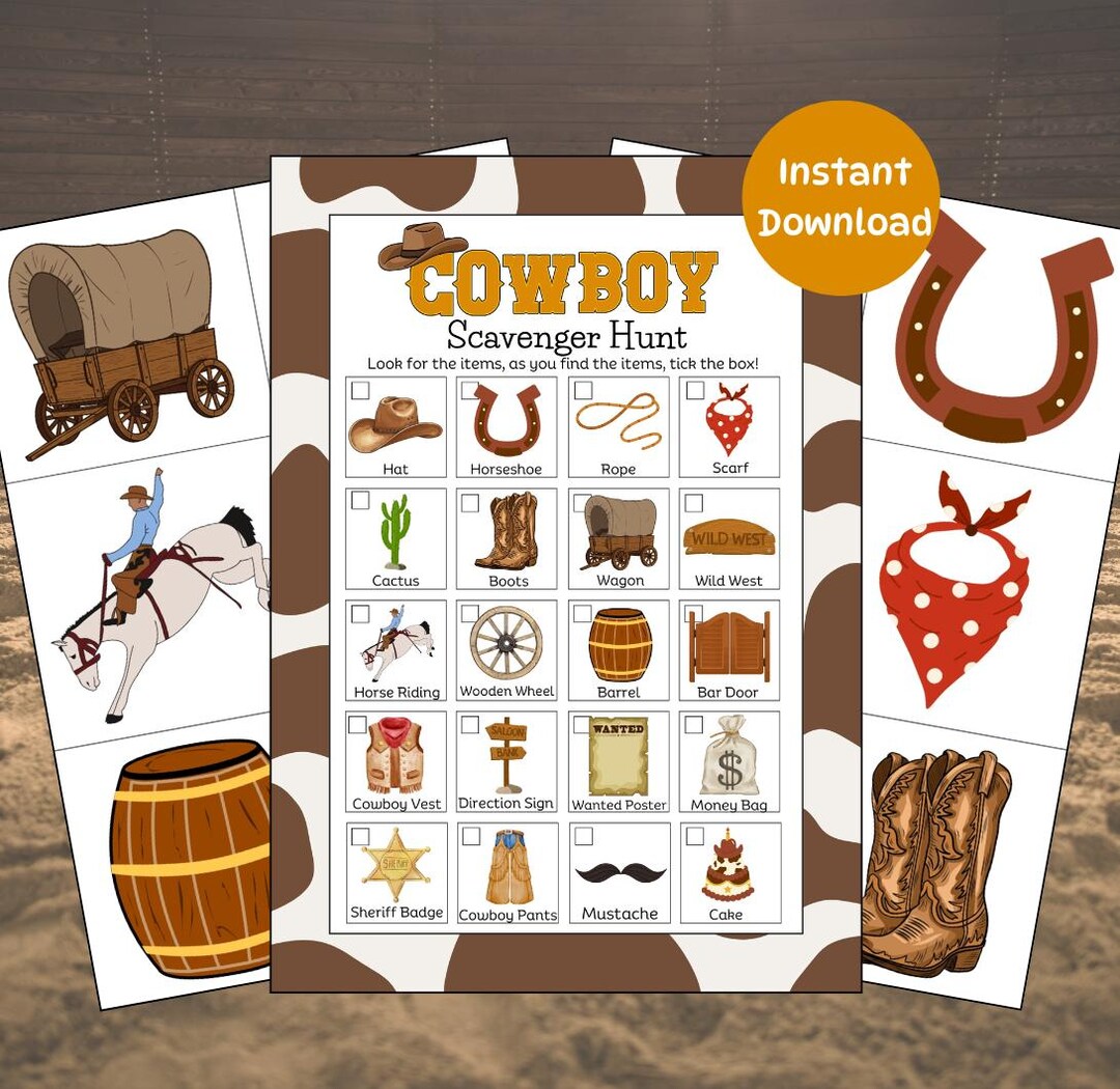 Cowboy Scavenger Hunt, Kids Birthday Party Game (PDF) - Etsy
