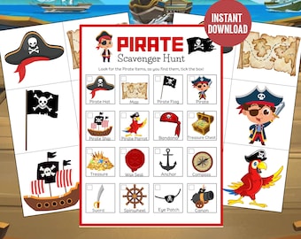 Pirate Treasure Hunt: Printable Indoor Party Scavenger Game (PDF & JPG Files)