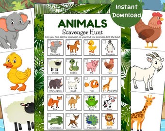 Chasse au trésor avec animaux : jeu de fête d'anniversaire Safari à imprimer (PDF et JPG)