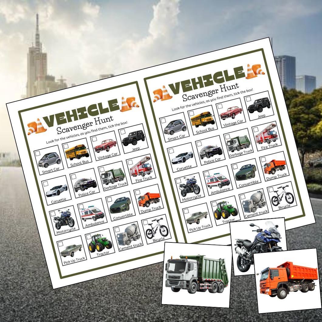Vehicle Scavenger Hunt: Printable Transportation Birthday Game (PDF ...