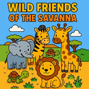 Wild Safari Animals Coloring Book PDF and PNG – Printable Jungle and Savannah Animal Pages – 8.5x8.5 Digital Download