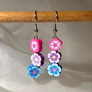 Bisexual Bi Flag Colors Blue Pink Purple Tiny Small Drop Dangle Earrings