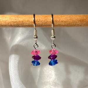 Bisexual Bi Flag Colors Pink Purple Blue Tiny Small Crytal Drop Dangle Earrings