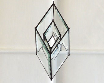 9" Diamond Shaker Beveled Glass Orb