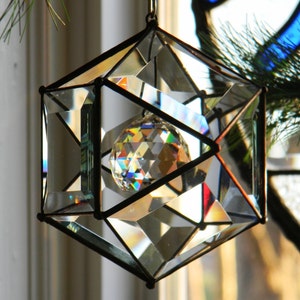 5 Inch Beveled Glass Orb Ornament  with  40mm crystal ball accent.