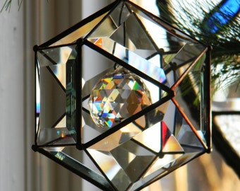 5 Inch Beveled Glass Orb Ornament  with  40mm crystal ball accent.