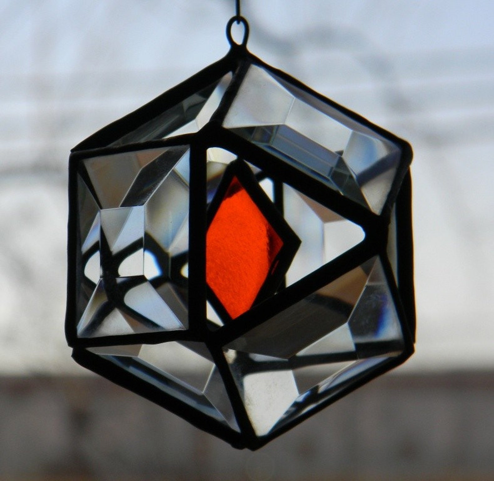 3 Mini Beveled Glass Orb With Orange Accent - Etsy