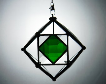 3" Mini Beveled Glass Orb with Green Accent