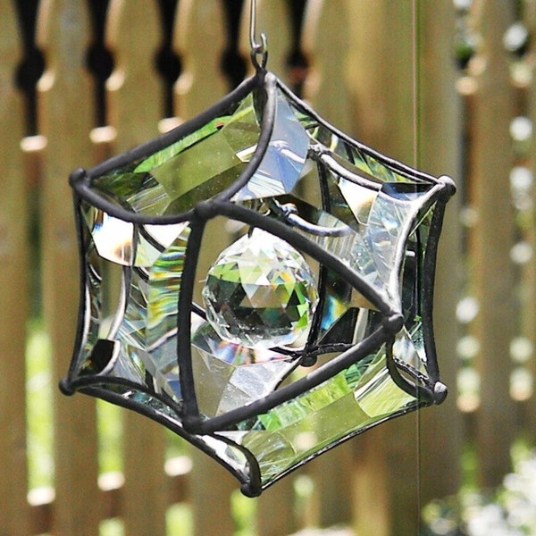Medium Concave Beveled Glass Orb Ornament with Crystal Ball Center