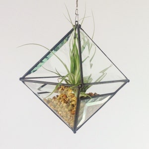 Large Pyramid Beveled Glass Orb Air Plant Planter with Bevel Accent. image 2