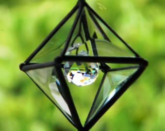 3 Inch Pyramid Beveled Glass Orb with Crystal Accent