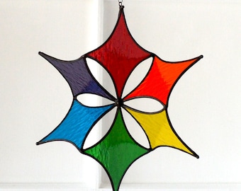 Large Rainbow Morphing 3D Stained Glass Star Suncatcher