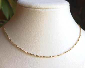 10K 2.67g 16 Inch Solid Gold 1mm Rope Chain Necklace with Spring Clasp