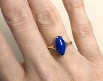 14K Yellow Gold Marquise Lapis Lazuli Ring Size 6 Vintage Gemstone Ring