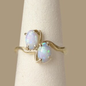 Elegant Double Opal 10k Solid Gold Ring - Classic Fire Opal Glow - Size 6.75, 2.49g image 3