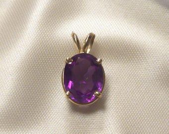 14K  Solid Yellow Gold Purple Sapphire Pendant Tested Gold Elegant Fine Jewelry 5mm Bail