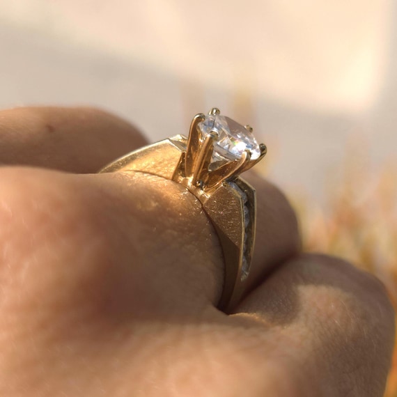 10K Yellow Gold Pavé CZ Solitaire Ring: Wedding S… - image 3