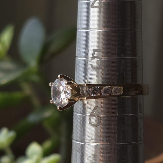 10K Yellow Gold Pavé CZ Solitaire Ring: Wedding S… - image 6