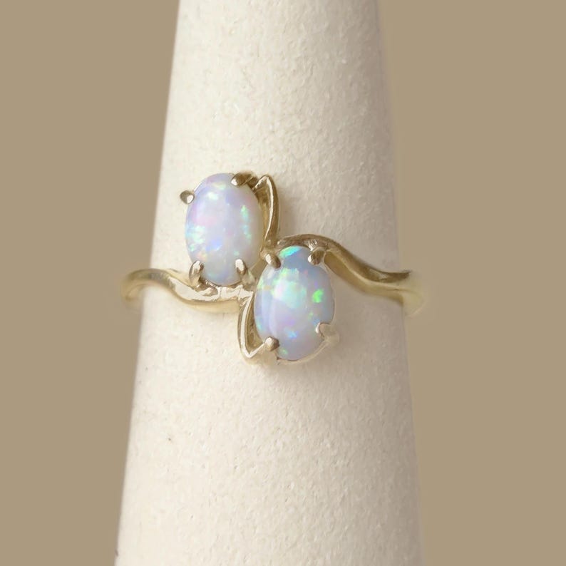 Elegant Double Opal 10k Solid Gold Ring - Classic Fire Opal Glow - Size 6.75, 2.49g image 3