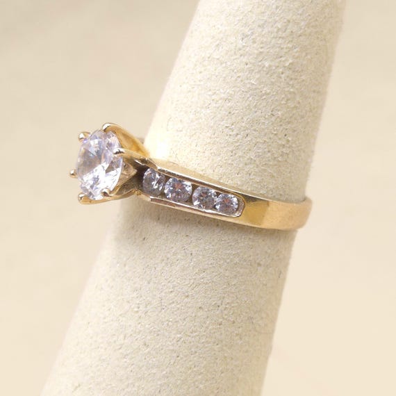 10K Yellow Gold Pavé CZ Solitaire Ring: Wedding S… - image 2