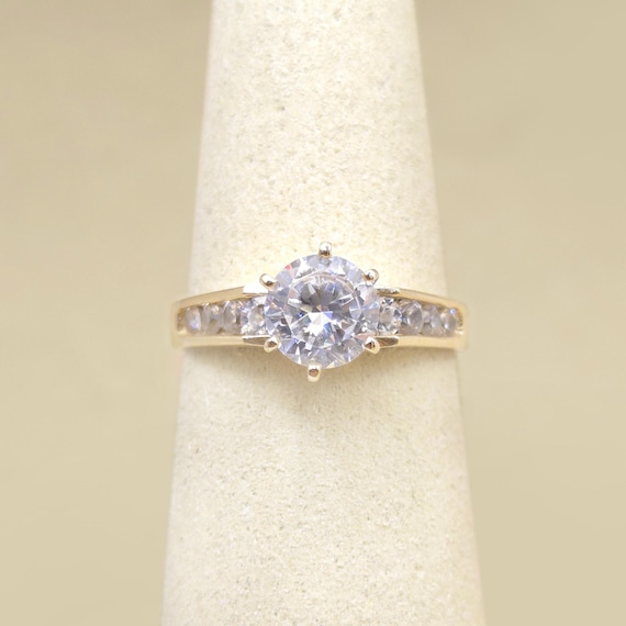 10K Yellow Gold Pavé CZ Solitaire Ring: Wedding S… - image 10