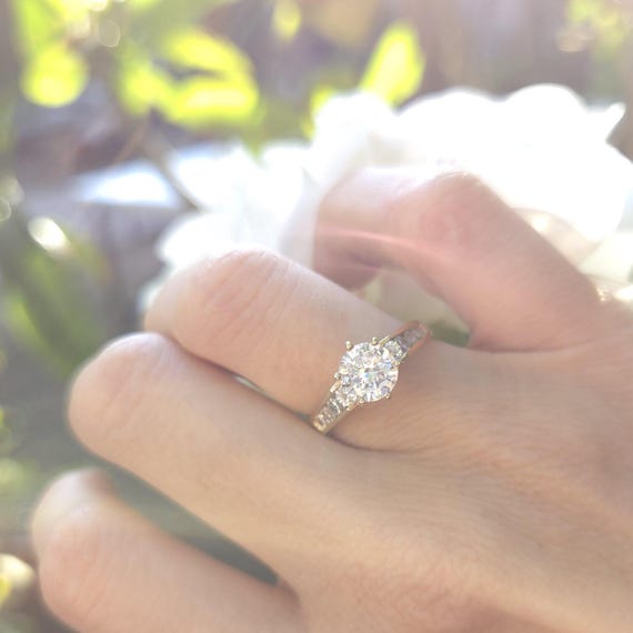 10K Yellow Gold Pavé CZ Solitaire Ring: Wedding S… - image 1