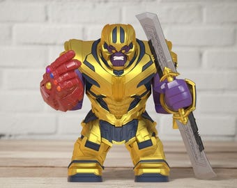 Custom Made Superhero Movie Inspired Thanos Big Figure With Double-Bladed Sword and Infinity Stones Glove