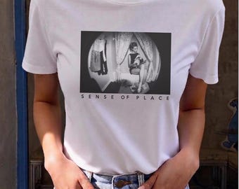 Sense of Place Photo Graphic Tee, Cinematic Black and White Portrait T-Shirt, Bella Canvas 3001 Aesthetic Shirt, Minimalist Luxury Top