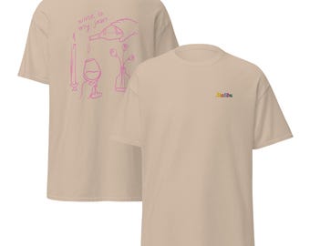 Embroidered Malibu T-Shirt, Aesthetic Wine Back Print Tee, Retro Oversized Summer Tee, Unisex Natural Sand Streetwear T-shirt, Trendy Gift
