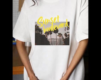 Sunset Boulevard Photo Graphic Tee, Vintage California Palm Tree T-Shirt, Comfort Colors 1717 Aesthetic Shirt, Retro Hollywood Graphic Top