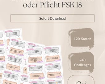 Truth or Dare – FSK 18 Party Game | 120 Cheeky Questions & Tasks | Fun Game for Adults | Digital Download for Printing