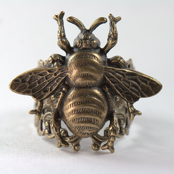 Honey Bee Ring, Art Nouveau Victorian. Bronze or Silver. Size 4, 4.5, 5, 5.5, 6, 6.5, 7, 7.5, 8, 8.5, 9, 9.5, 10, 10.5, 11, 11.5, 12,12.5 13